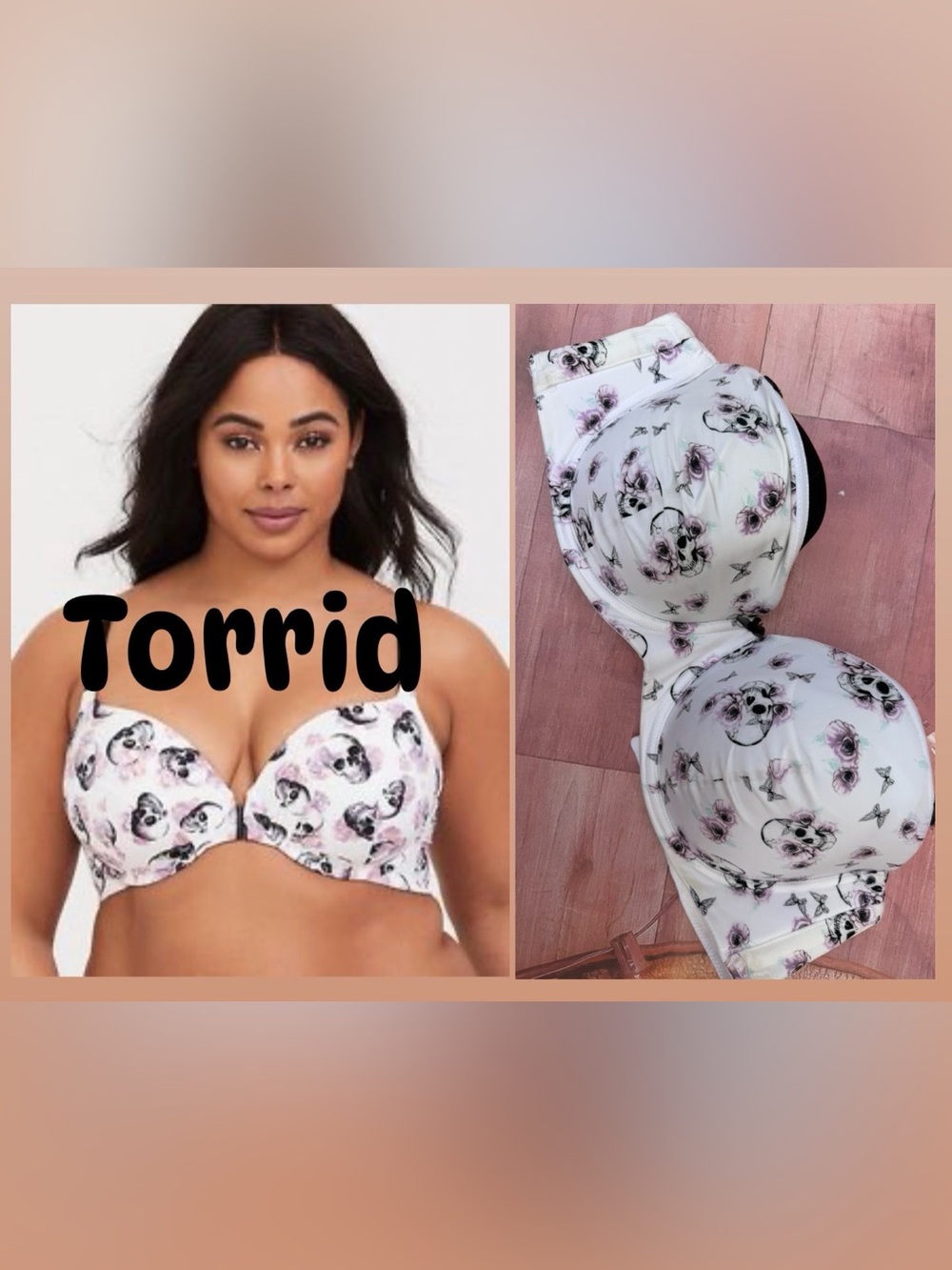 Torrid bra 42DDDwhite skill pumw wht sky btrfly smth cup new with tags